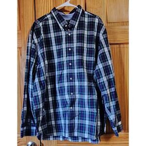 Nautica Slim Fit Plaid Button Down Shirt Blue Green 3XL Wrinkle Resistant